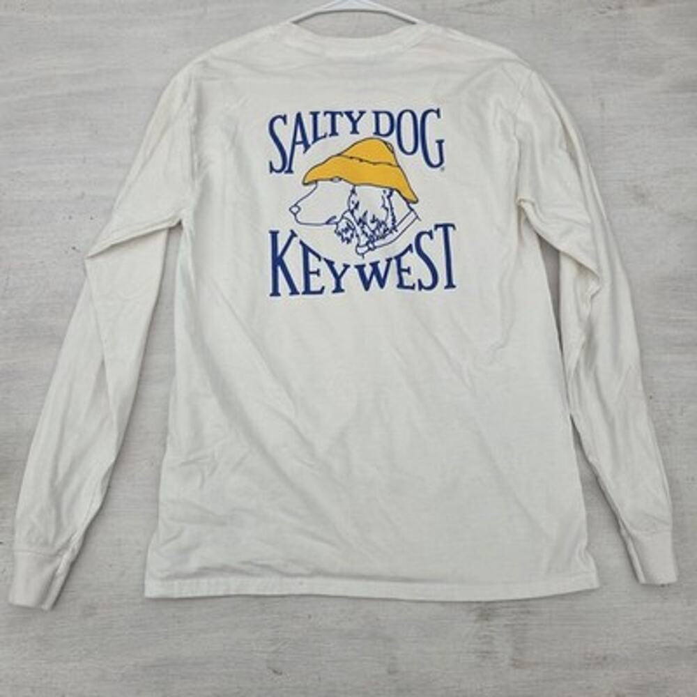 Salty Dog Key West Logo Graphic White Cotton Long Sleeve Tee Men's Medium